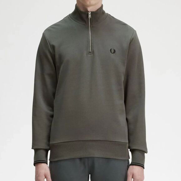 FRED PERRY Sweatshirt Mens Small Field Green 1/4 Zip Pullover Logo $125 - Picture 1 of 8